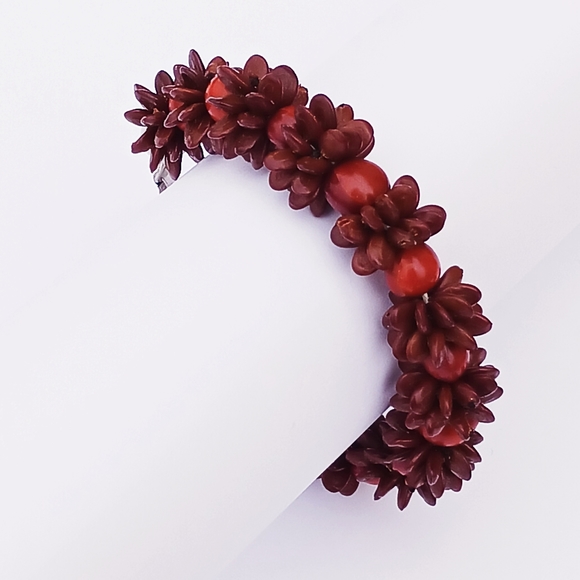 KOA SEEDS SHELLS BRACELET gray brown silvertone box clasp handmade - Picture 2 of 6